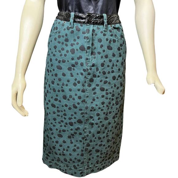 Rachel Antonoff Green Animal Print Patent Leather Hillary Skirt - Picture 2 of 5